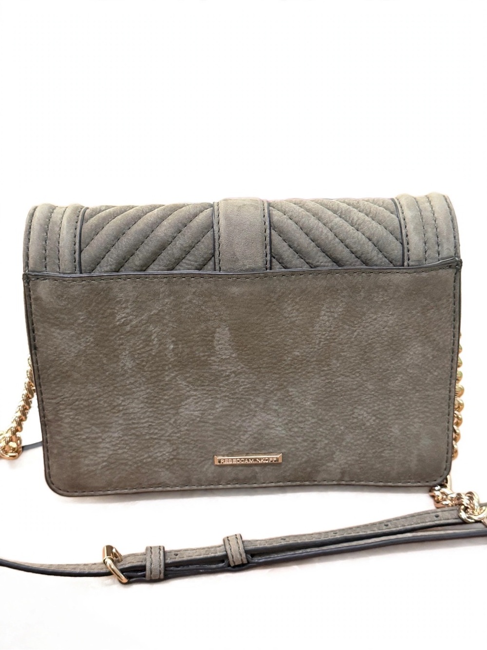 Rebecca Minkoff Gray Suede Quilted Crossbody with Gold Chain